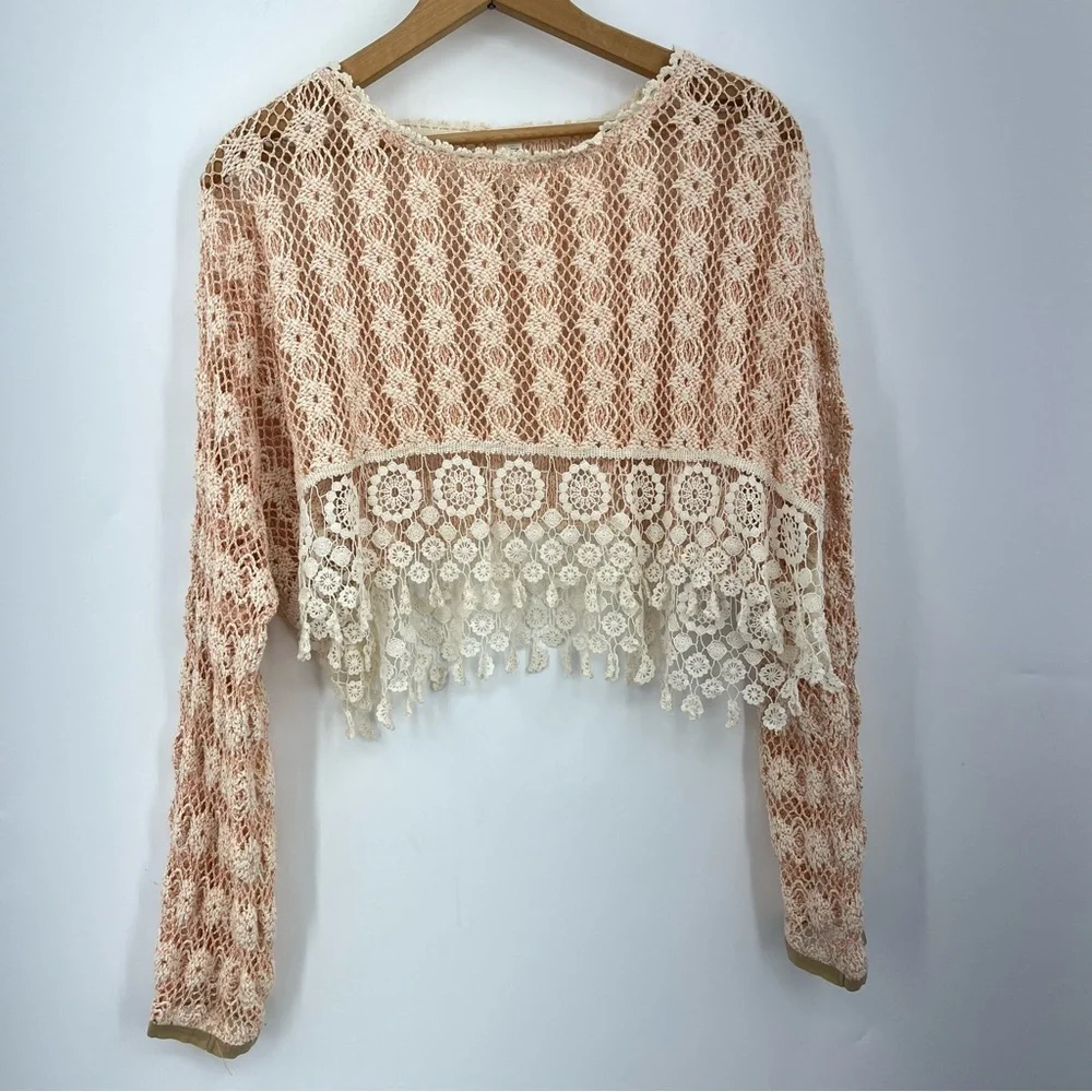Free People S New Romantics Heirloom Rashele Cropped crochet Long Sleeve